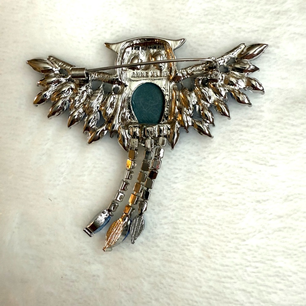 Anne Klein signed Blue and Silvertone Owl Brooch NWOT - Picture 3 of 4